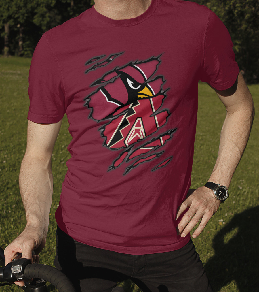 Cardinals And Diamondbacks Union Ripped Claw Marks Logo Fan T-Shirt