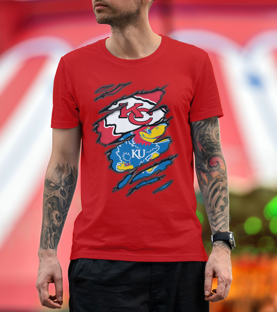 Kansas City Chiefs KC Jayhawks KU Logo Mashup T-Shirt