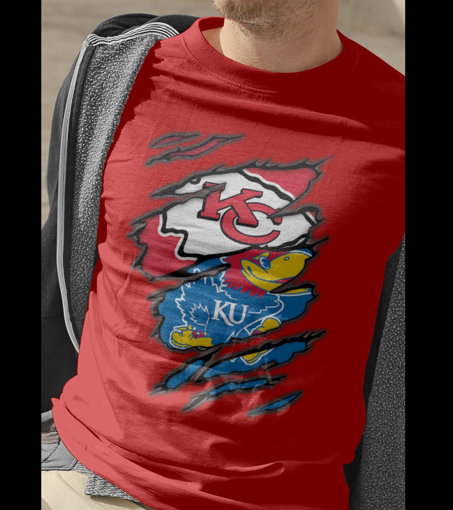Kansas City Chiefs KC Jayhawks KU Logo Mashup T-Shirt