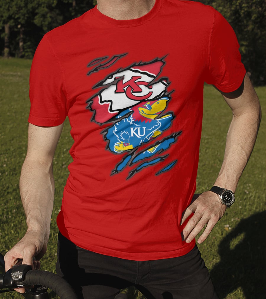 Kansas City Chiefs KC Jayhawks KU Logo Mashup T-Shirt