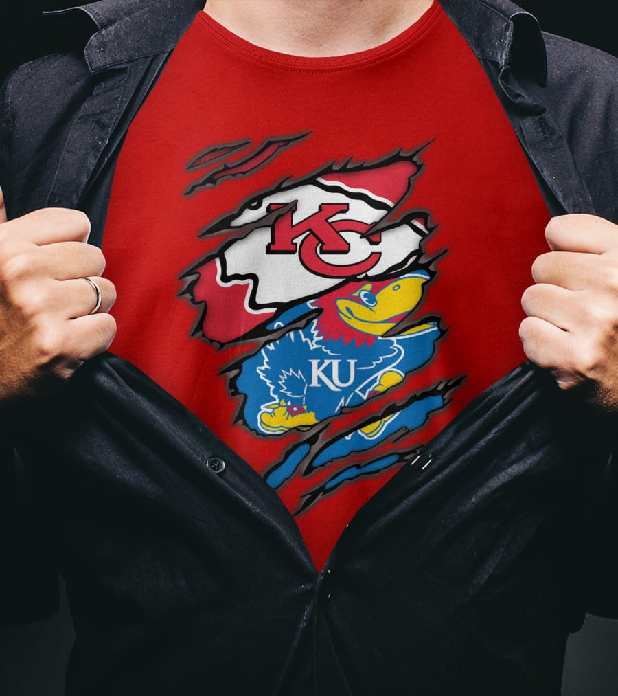 Kansas City Chiefs KC Jayhawks KU Logo Mashup T-Shirt