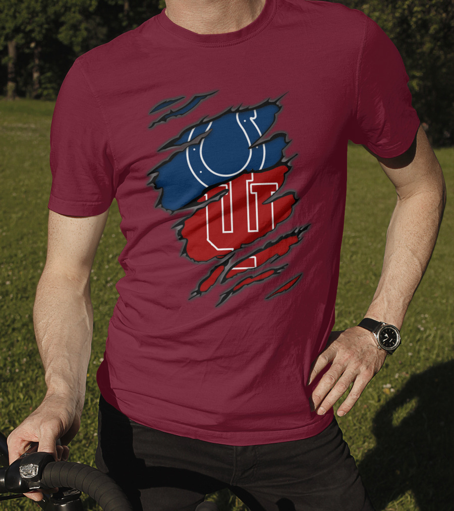 Colts Hoosiers Blue Horseshoe Red Interlocking IU T-Shirt