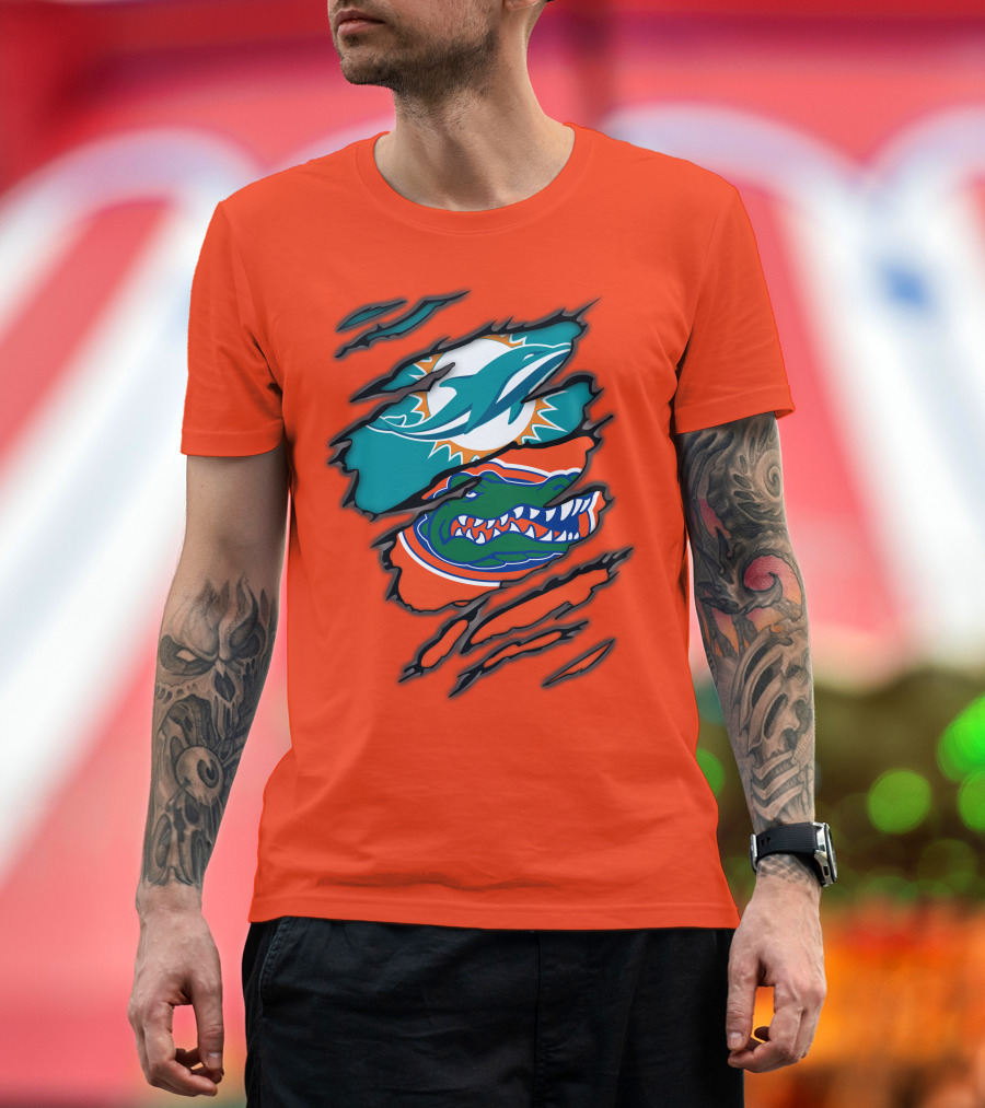 Miami Dolphins Florida Gators Logo Rip T-Shirt