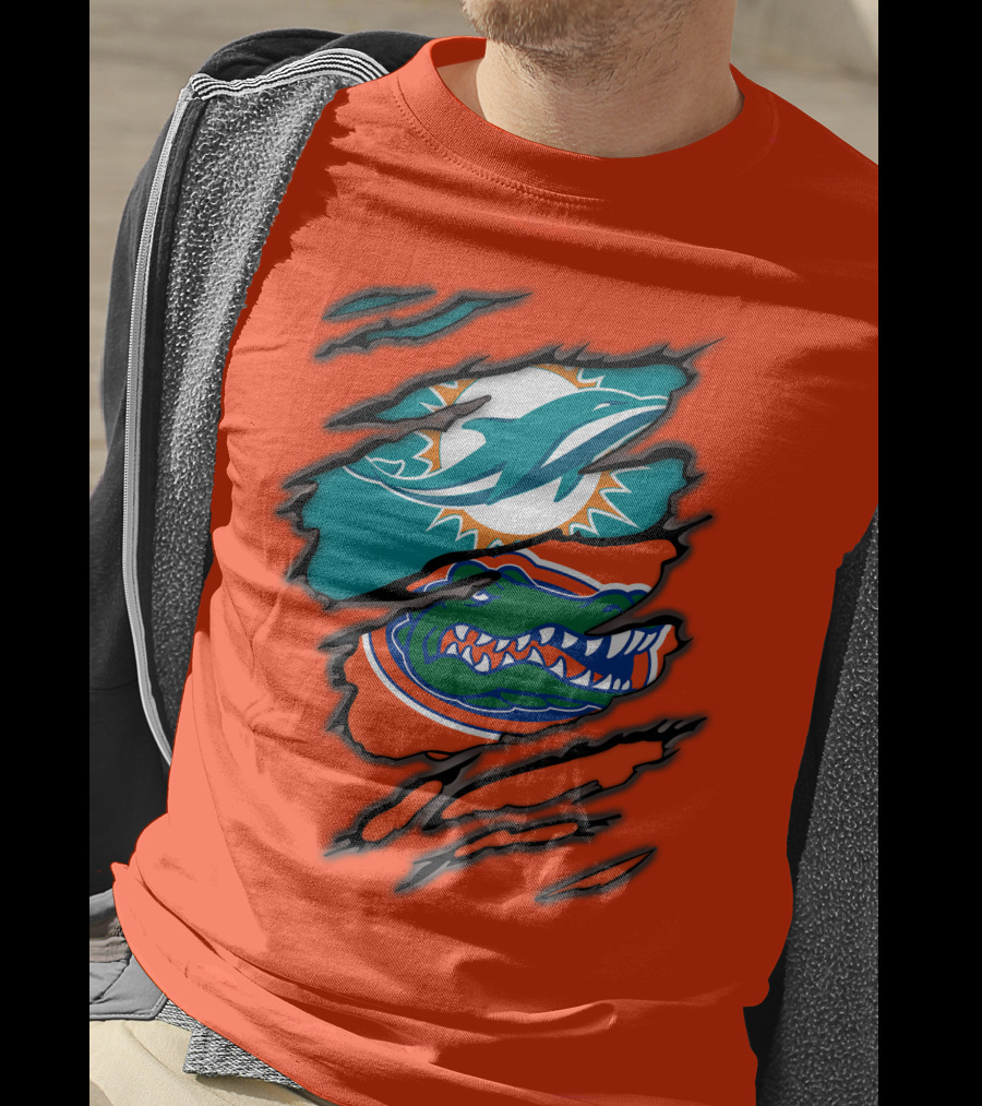 Miami Dolphins Florida Gators Logo Rip T-Shirt