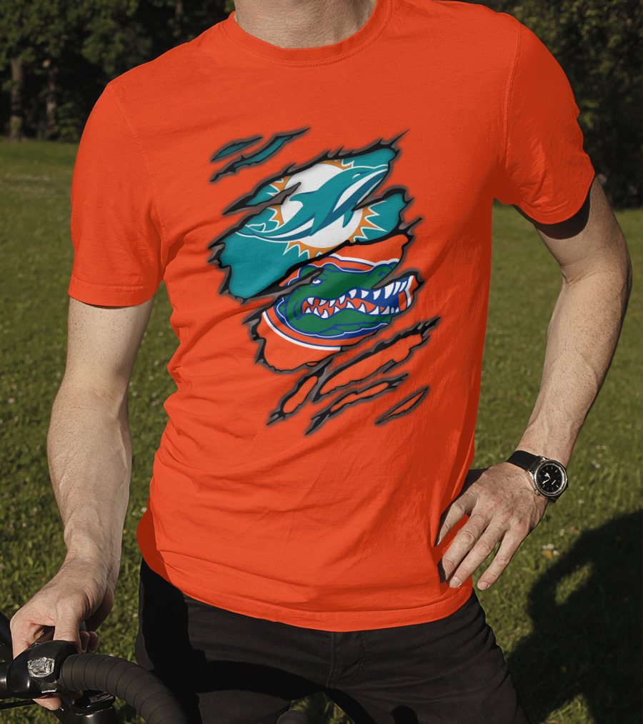 Miami Dolphins Florida Gators Logo Rip T-Shirt