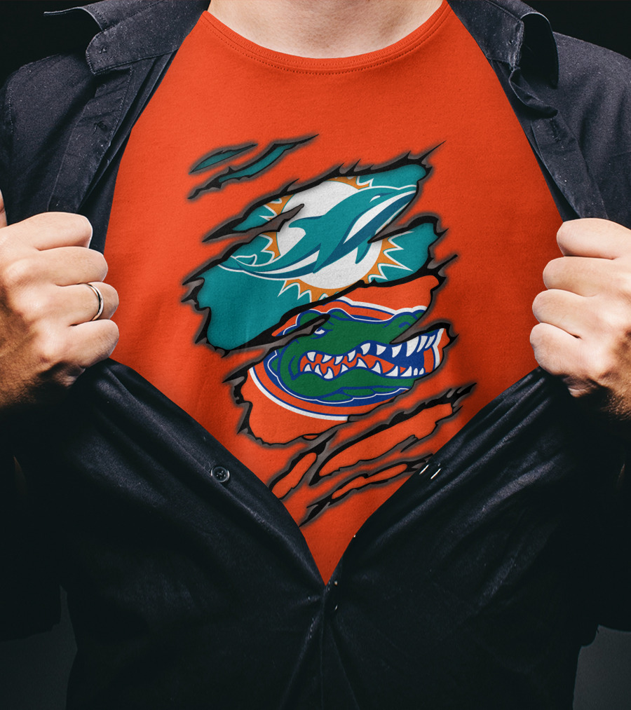 Miami Dolphins Florida Gators Logo Rip T-Shirt