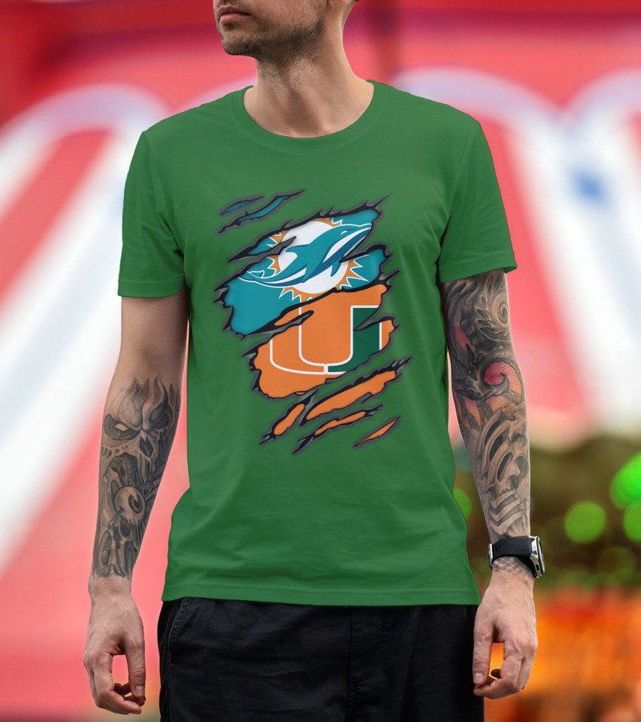Miami Dolphins Miami Hurricanes Logo Blend T-Shirt