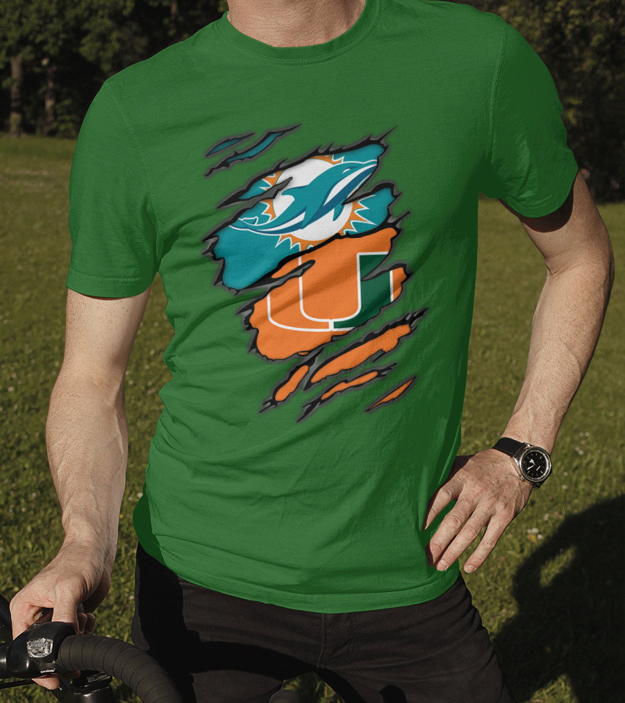 Miami Dolphins Miami Hurricanes Logo Blend T-Shirt