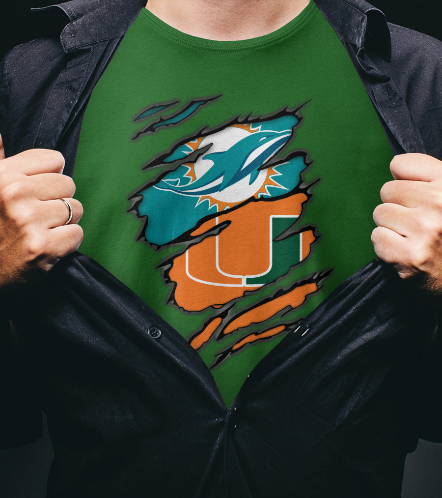 Miami Dolphins Miami Hurricanes Logo Blend T-Shirt
