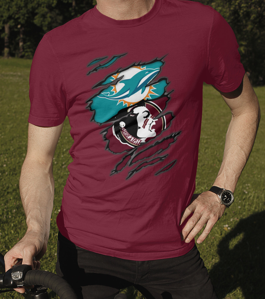Miami Dolphins Florida State Seminoles Logo Mashup T-Shirt