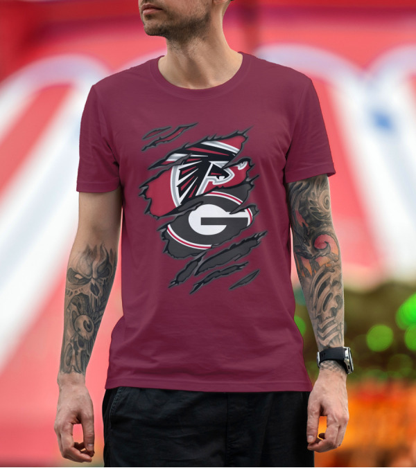Premium T-Shirt: Atlanta Falcons Georgia Bulldogs Claw Marks Logo Combo T-Shirt Atlanta Falcons Georgia Bulldogs Claw Marks Logo Combo T-Shirt