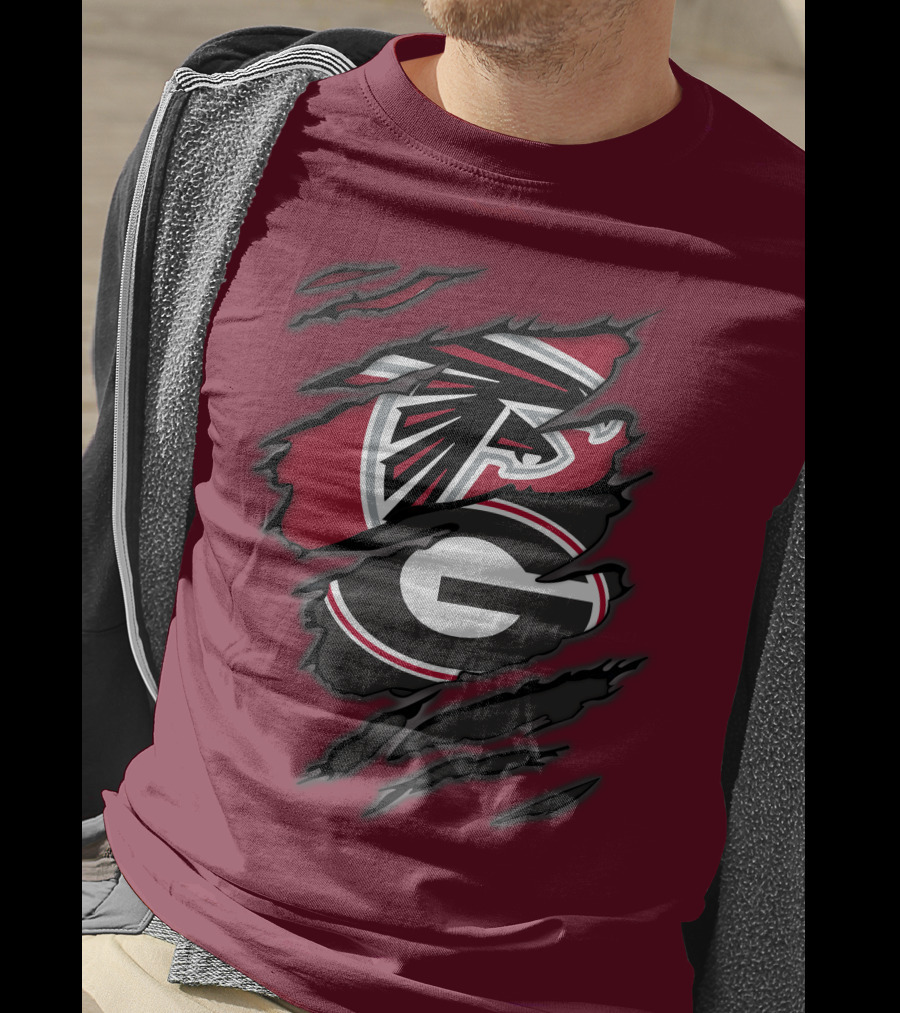 Atlanta Falcons Georgia Bulldogs Claw Marks Logo Combo T-Shirt