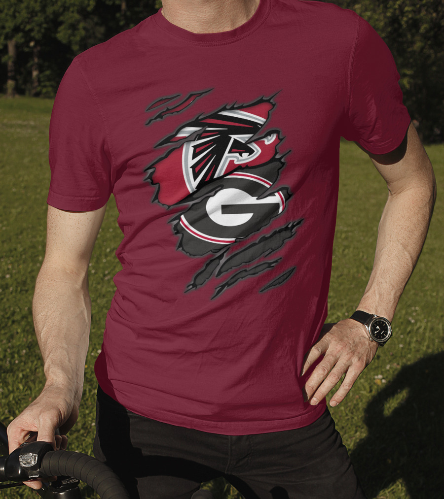 Atlanta Falcons Georgia Bulldogs Claw Marks Logo Combo T-Shirt