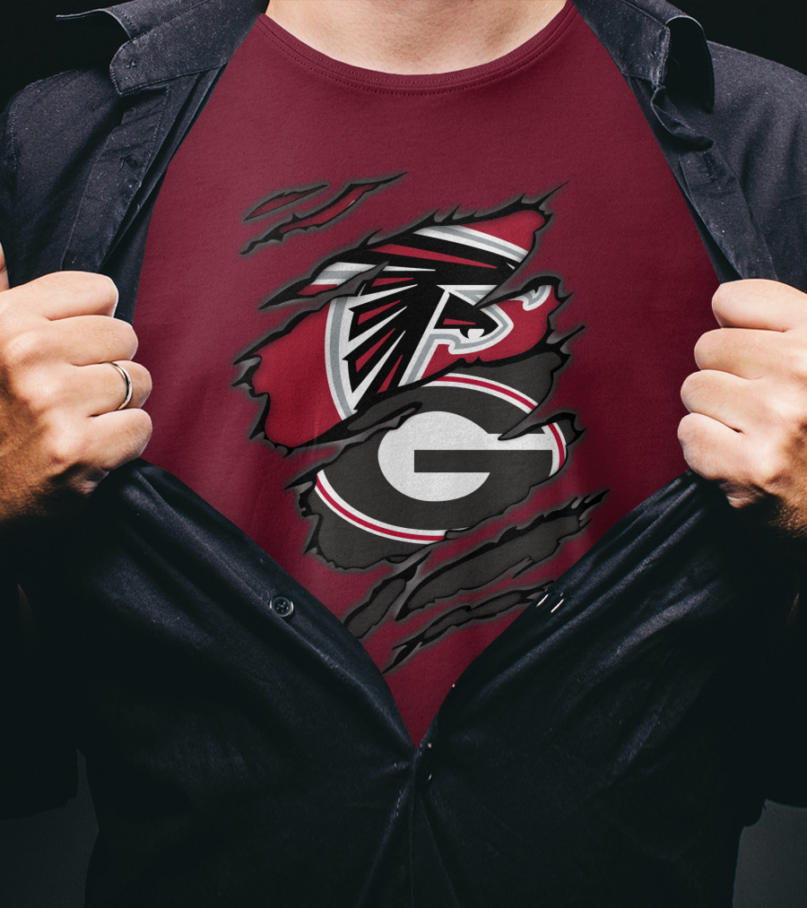 Atlanta Falcons Georgia Bulldogs Claw Marks Logo Combo T-Shirt