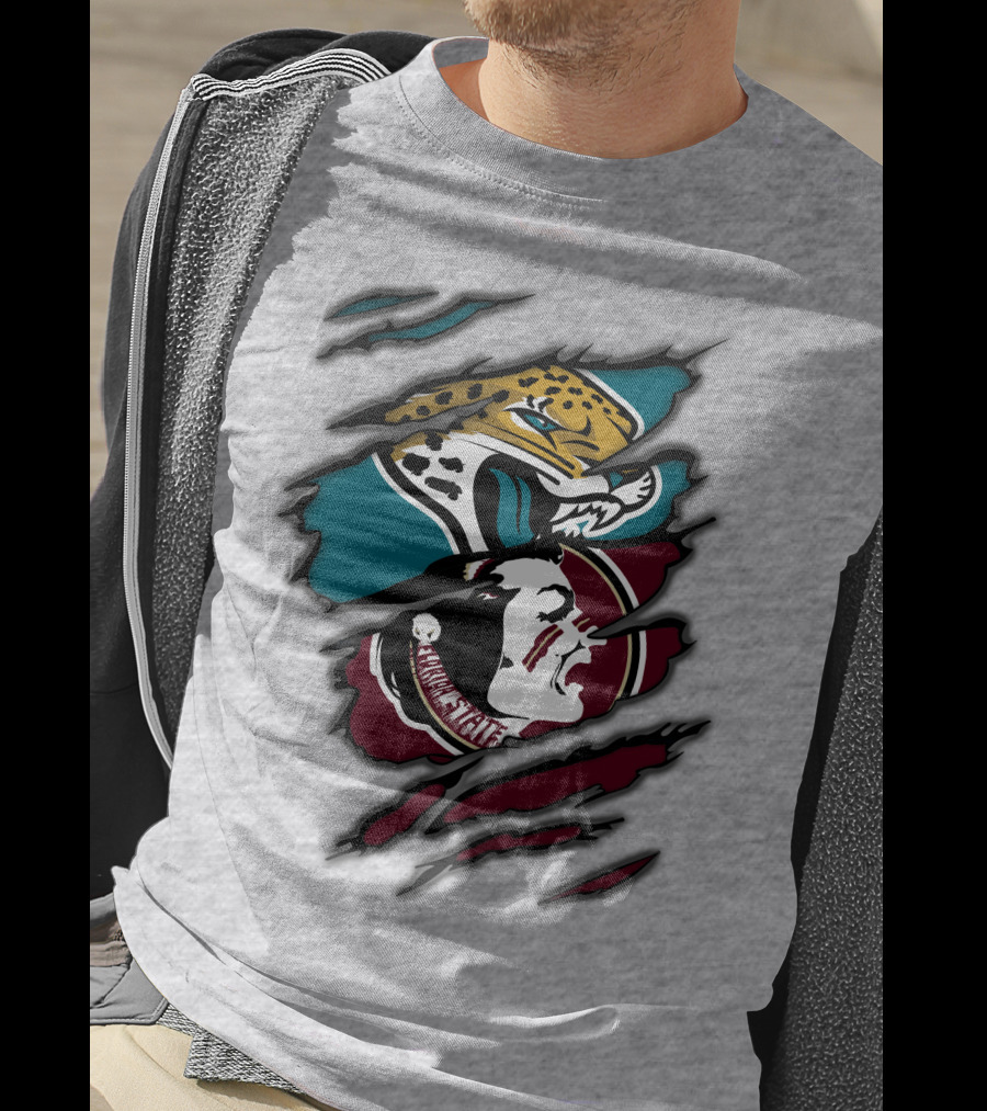 Jacksonville Jaguars And Florida State Seminoles Logo Crossover T-Shirt