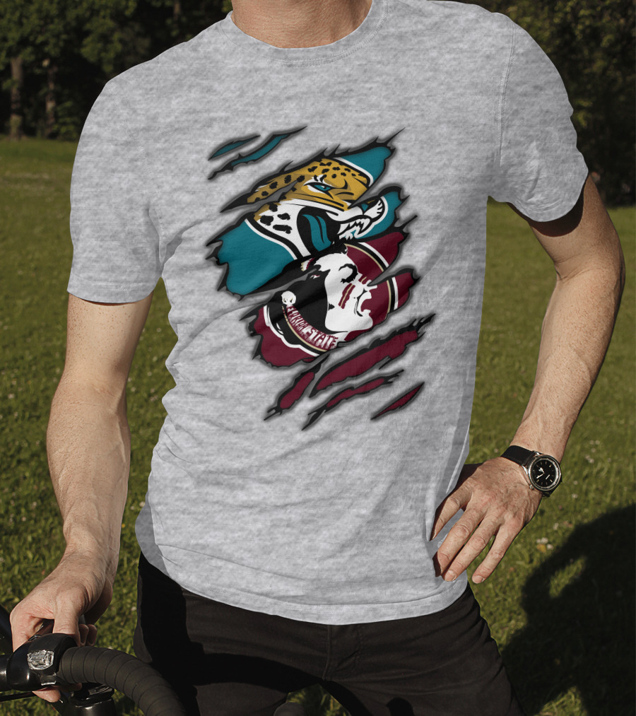 Jacksonville Jaguars And Florida State Seminoles Logo Crossover T-Shirt