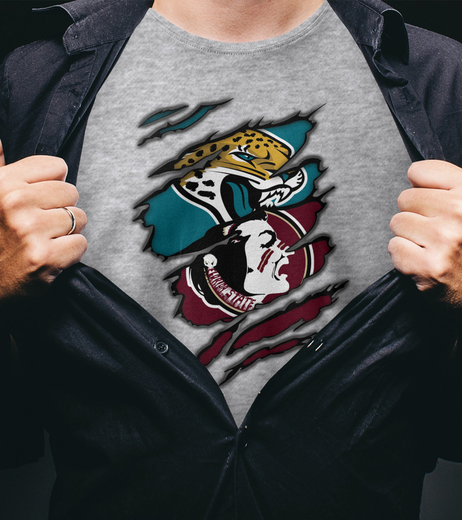 Jacksonville Jaguars And Florida State Seminoles Logo Crossover T-Shirt