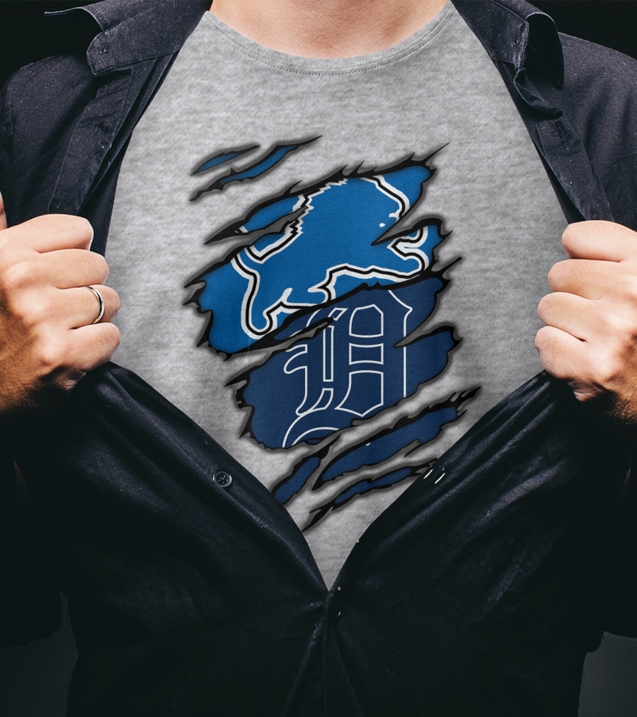 Detroit Lions Tigers Blue Claw Marks T-Shirt