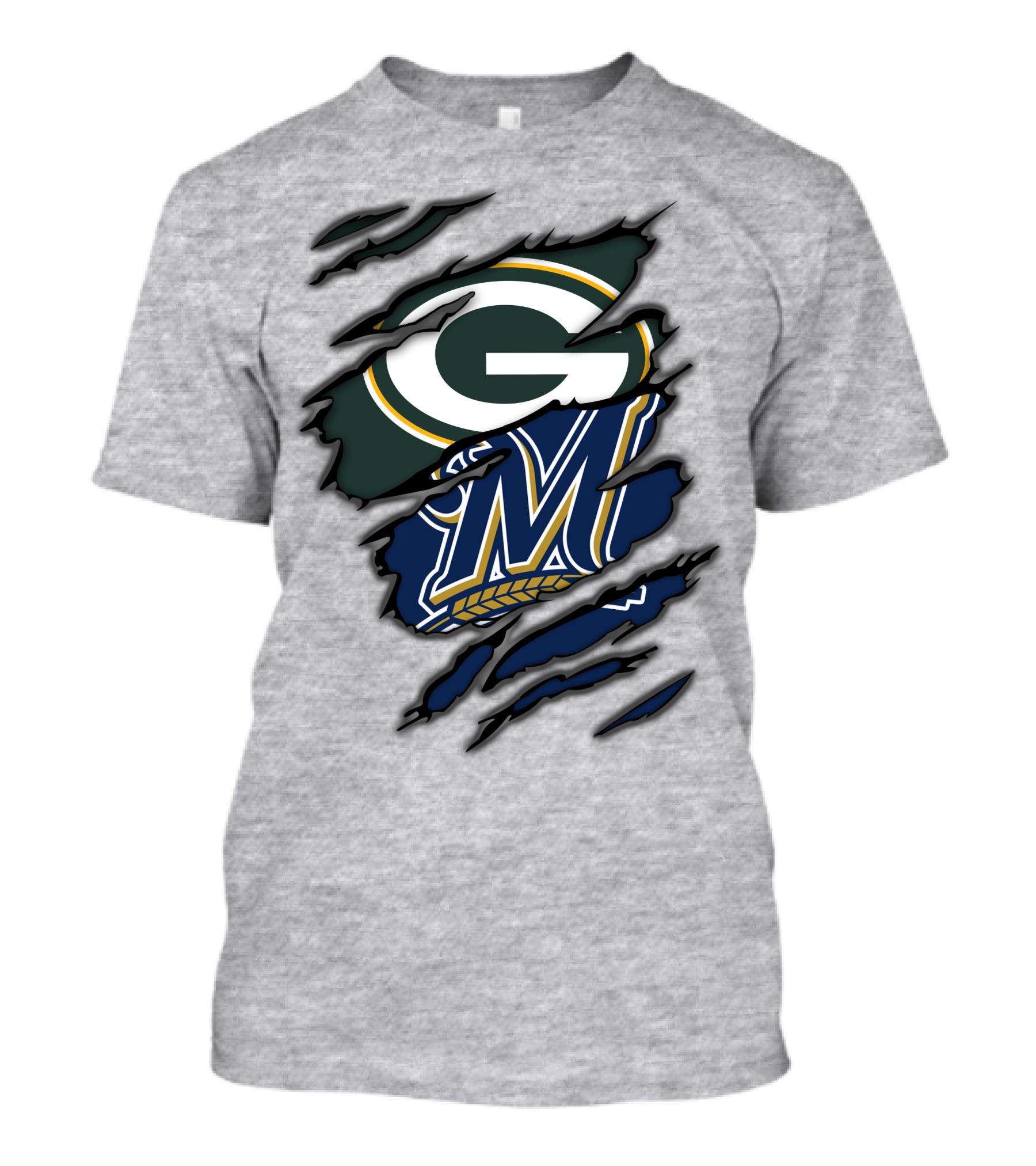Green Bay Packers Milwaukee Brewers Logos Torn Claw Marks T-Shirt