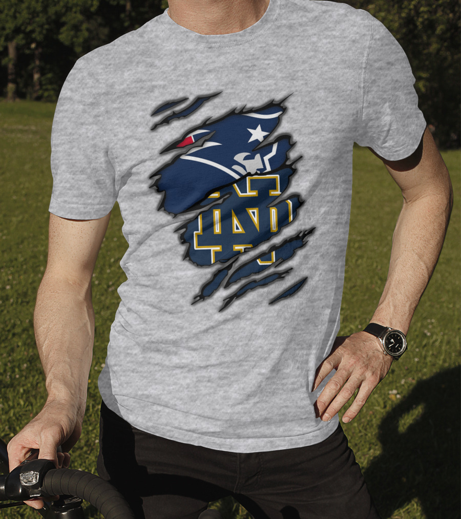 New England Patriots Notre Dame Fighting Irish Logo Mashup T-Shirt