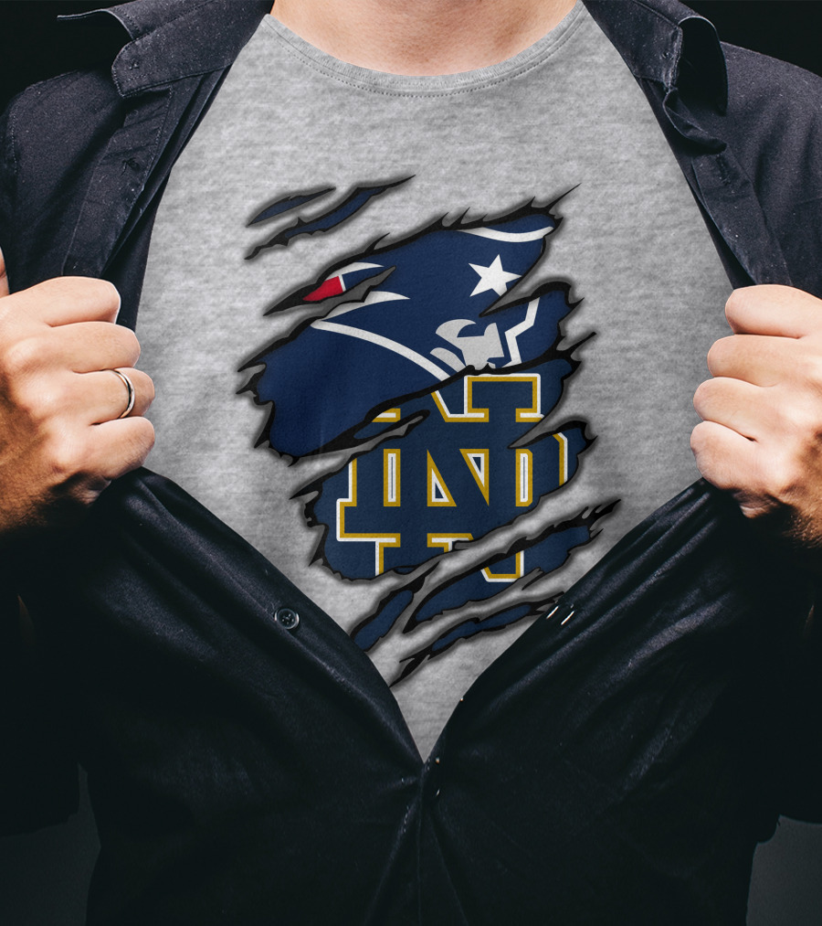 New England Patriots Notre Dame Fighting Irish Logo Mashup T-Shirt