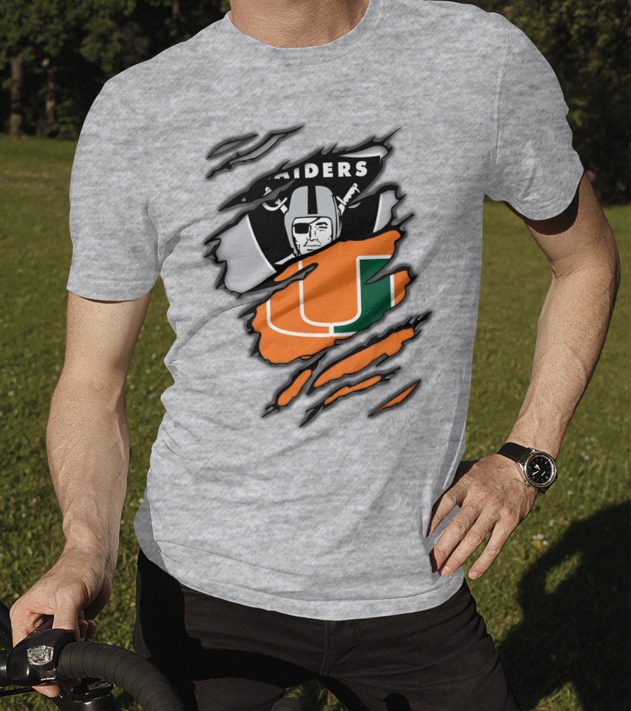 Raiders And Miami Hurricanes Split T-Shirt