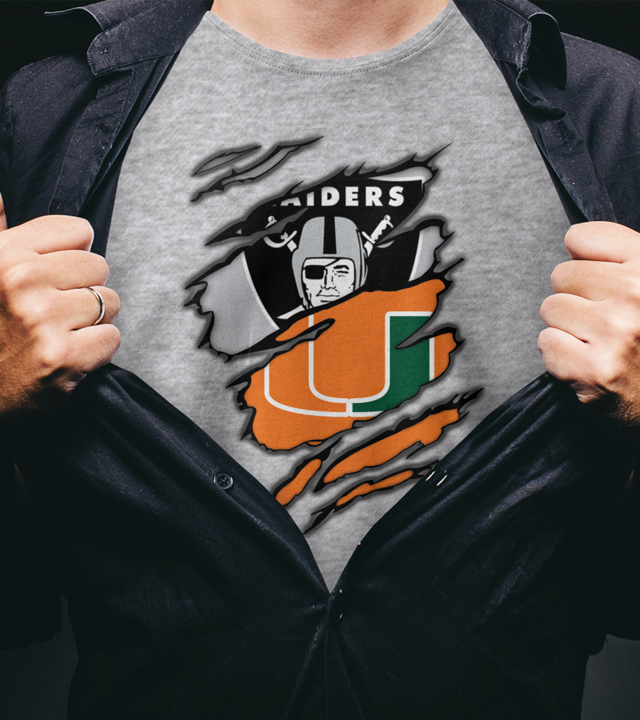 Raiders And Miami Hurricanes Split T-Shirt