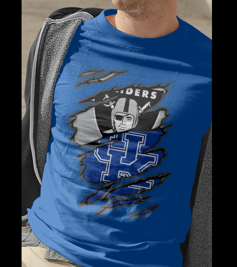 Raiders Kentucky Interlocking Design With Raider And UK Symbols T-Shirt