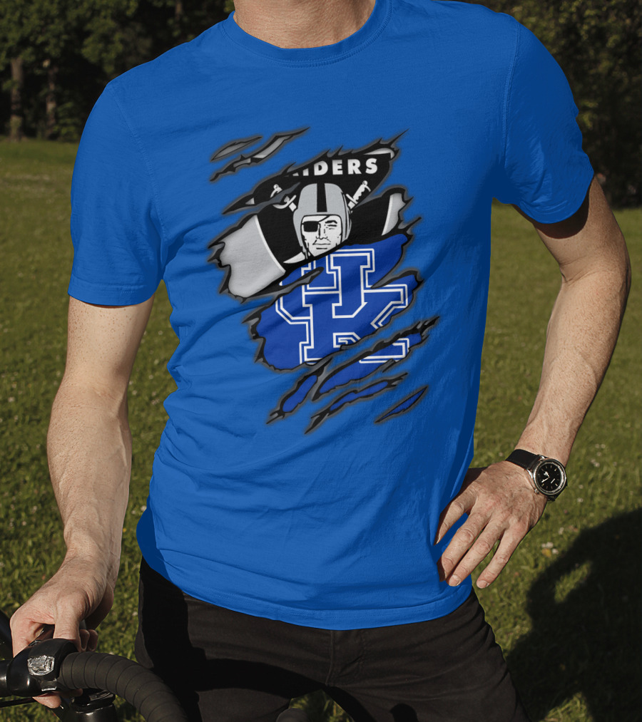 Raiders Kentucky Interlocking Design With Raider And UK Symbols T-Shirt
