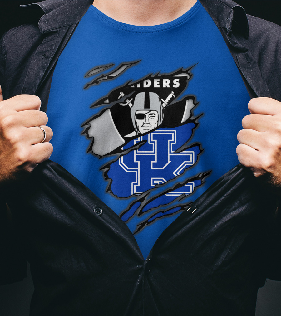Raiders Kentucky Interlocking Design With Raider And UK Symbols T-Shirt
