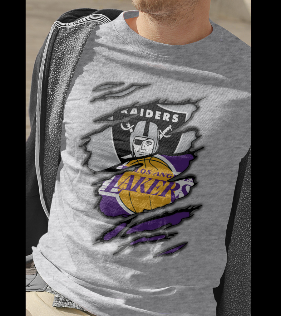 Raiders Los Angeles Lakers Basketball Football Fan Mashup T-Shirt