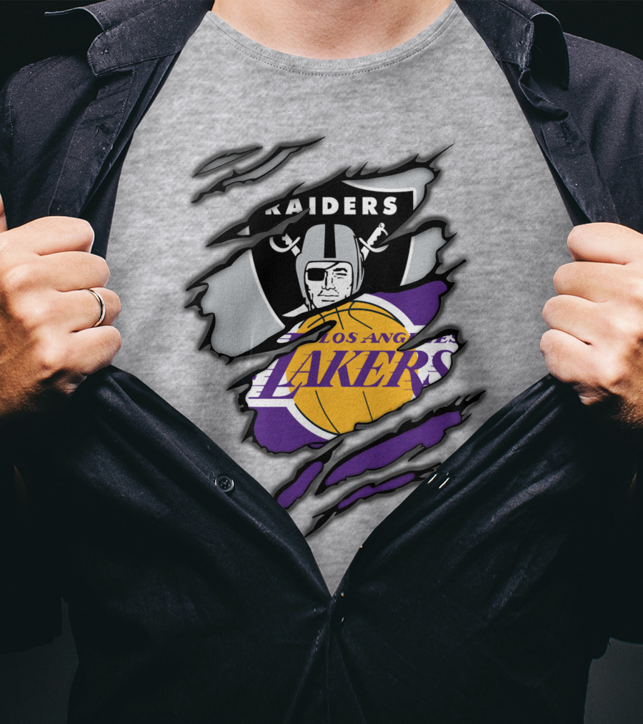 Raiders Los Angeles Lakers Basketball Football Fan Mashup T-Shirt