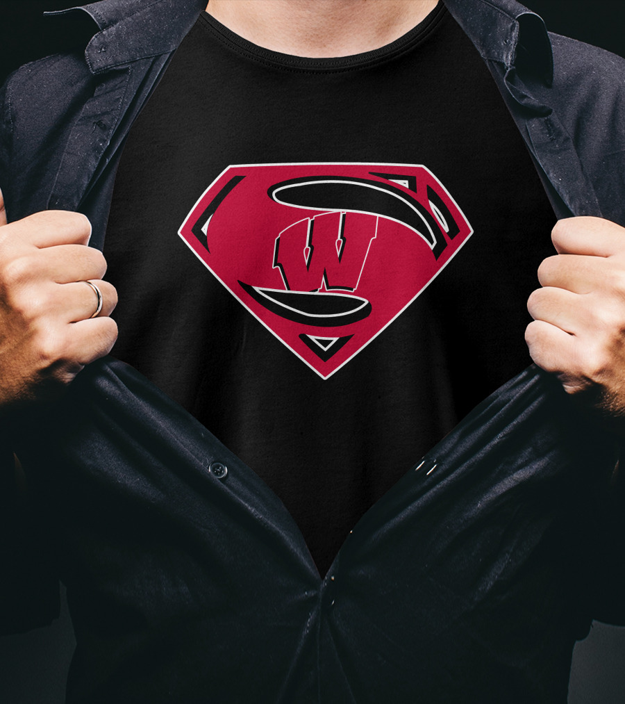 Superman Wisconsin Badgers Logo Emblem T-Shirt