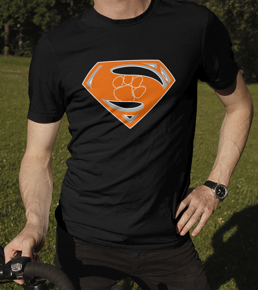 Superman Logo With Clemson Tigers Paw T-Shirt