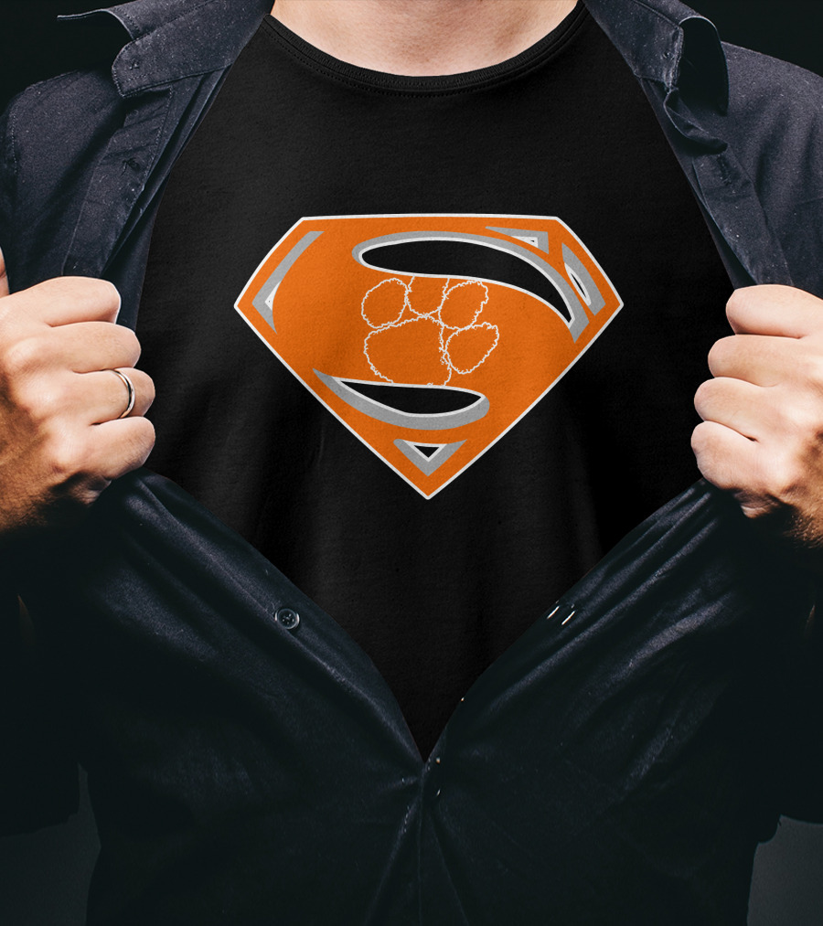 Superman Logo With Clemson Tigers Paw T-Shirt