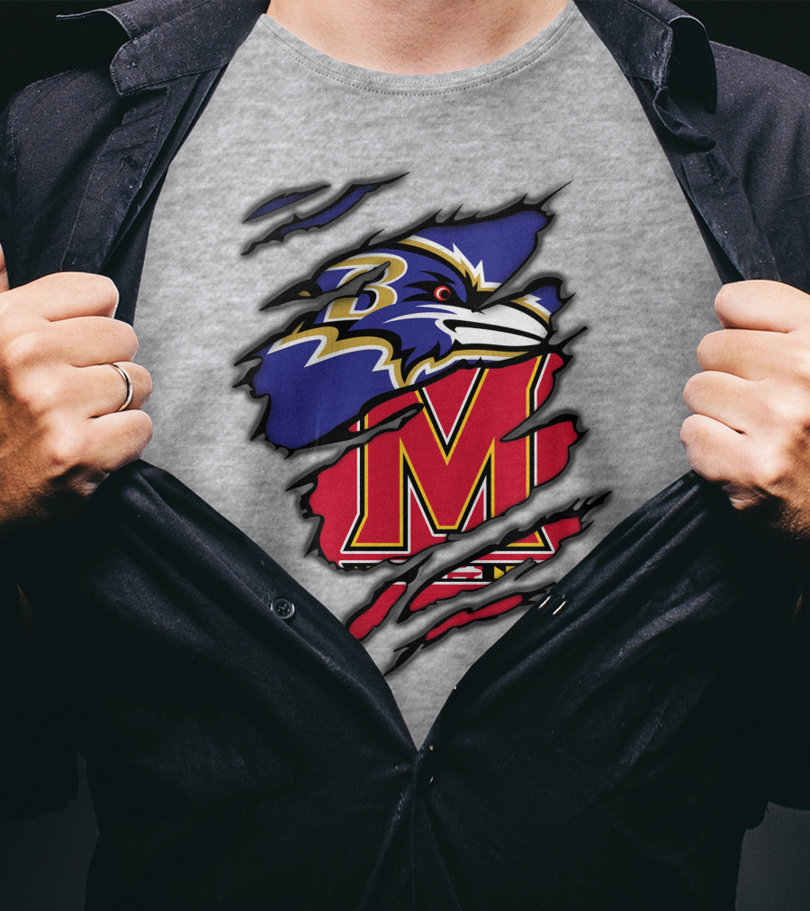 Ravens Maryland Logo With Baltimore And University Of Maryland Elements T-Shirt