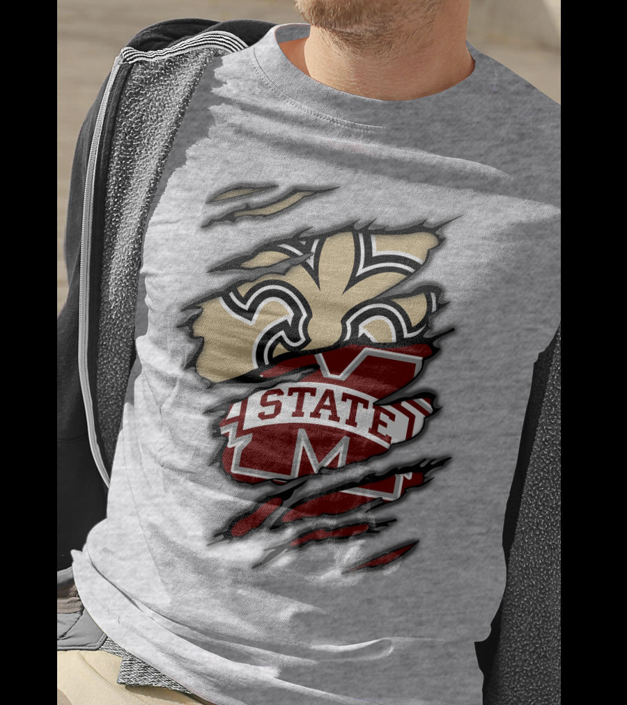 Saints Mississippi State Bulldogs Fleur-de-Lis Logo Combo T-Shirt