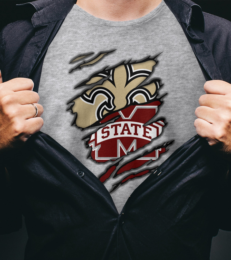 Saints Mississippi State Bulldogs Fleur-de-Lis Logo Combo T-Shirt