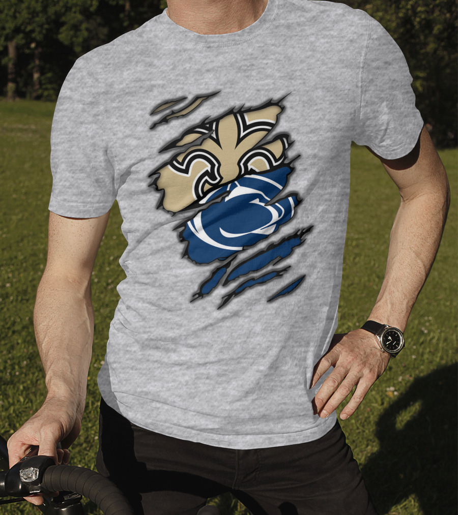Saints Penn State Logo Combination Torn Effect T-Shirt