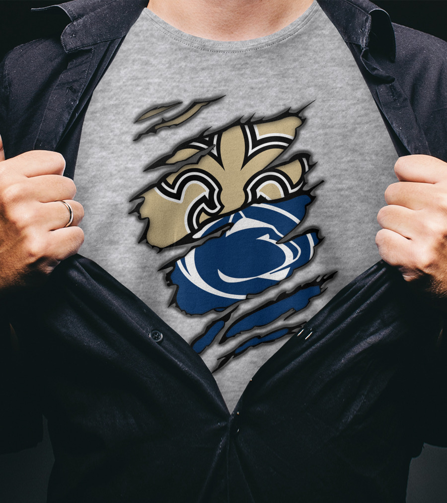 Saints Penn State Logo Combination Torn Effect T-Shirt