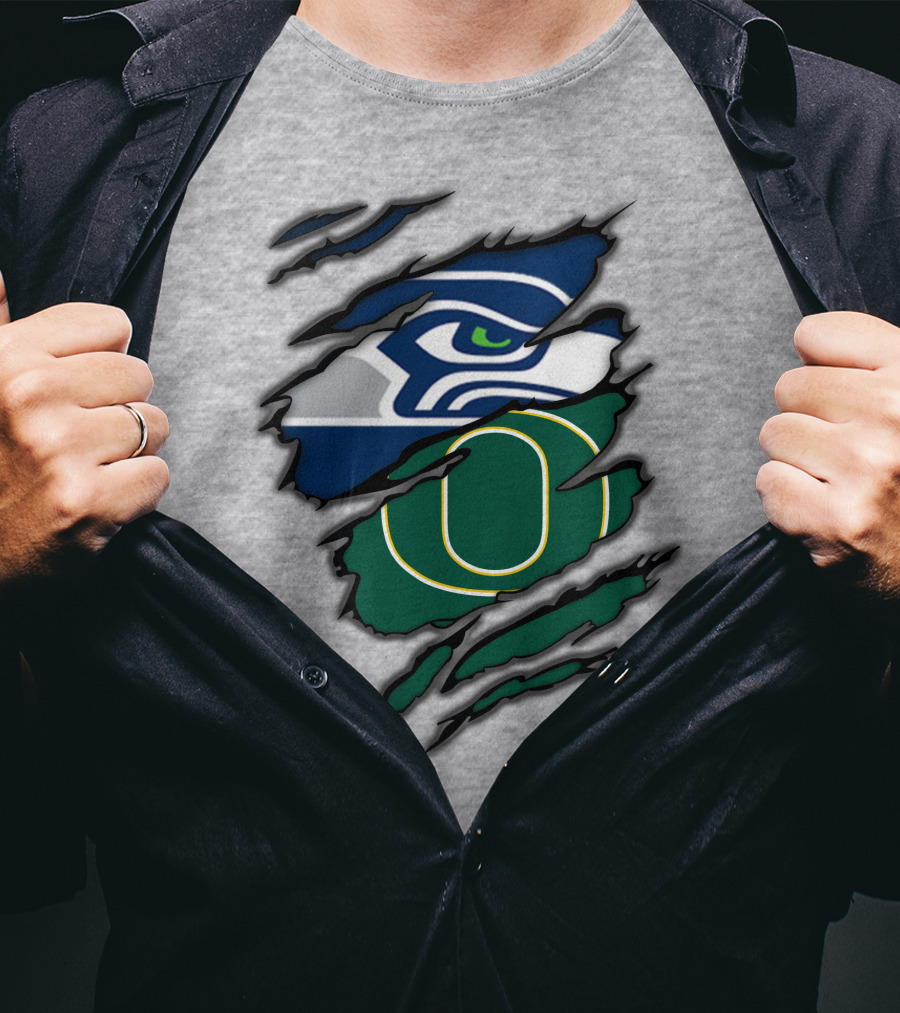 Seahawks Ducks Claw Style Logo Rip Combination T-Shirt