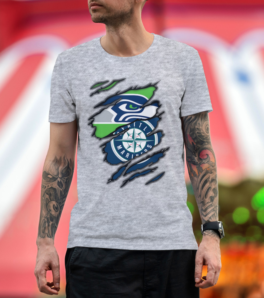 Seattle Seahawks Seattle Mariners Logo Fusion T-Shirt