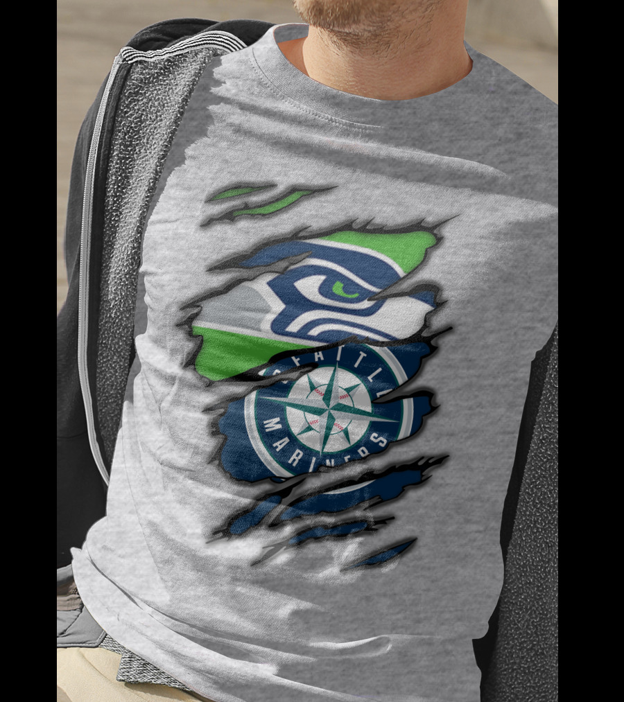 Seattle Seahawks Seattle Mariners Logo Fusion T-Shirt