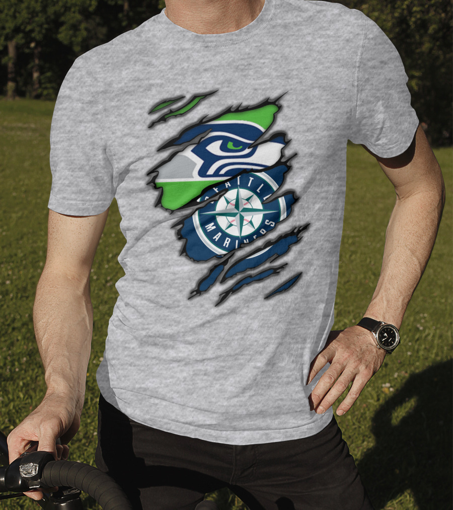 Seattle Seahawks Seattle Mariners Logo Fusion T-Shirt