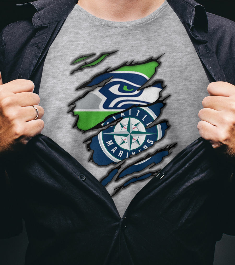 Seattle Seahawks Seattle Mariners Logo Fusion T-Shirt