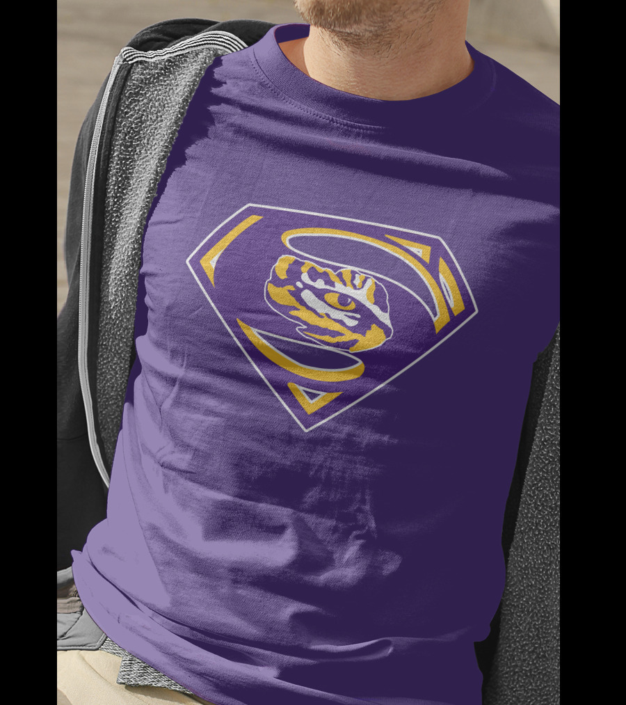Superman LSU Tigers Logo Purple And Gold Tiger Eye T-Shirt