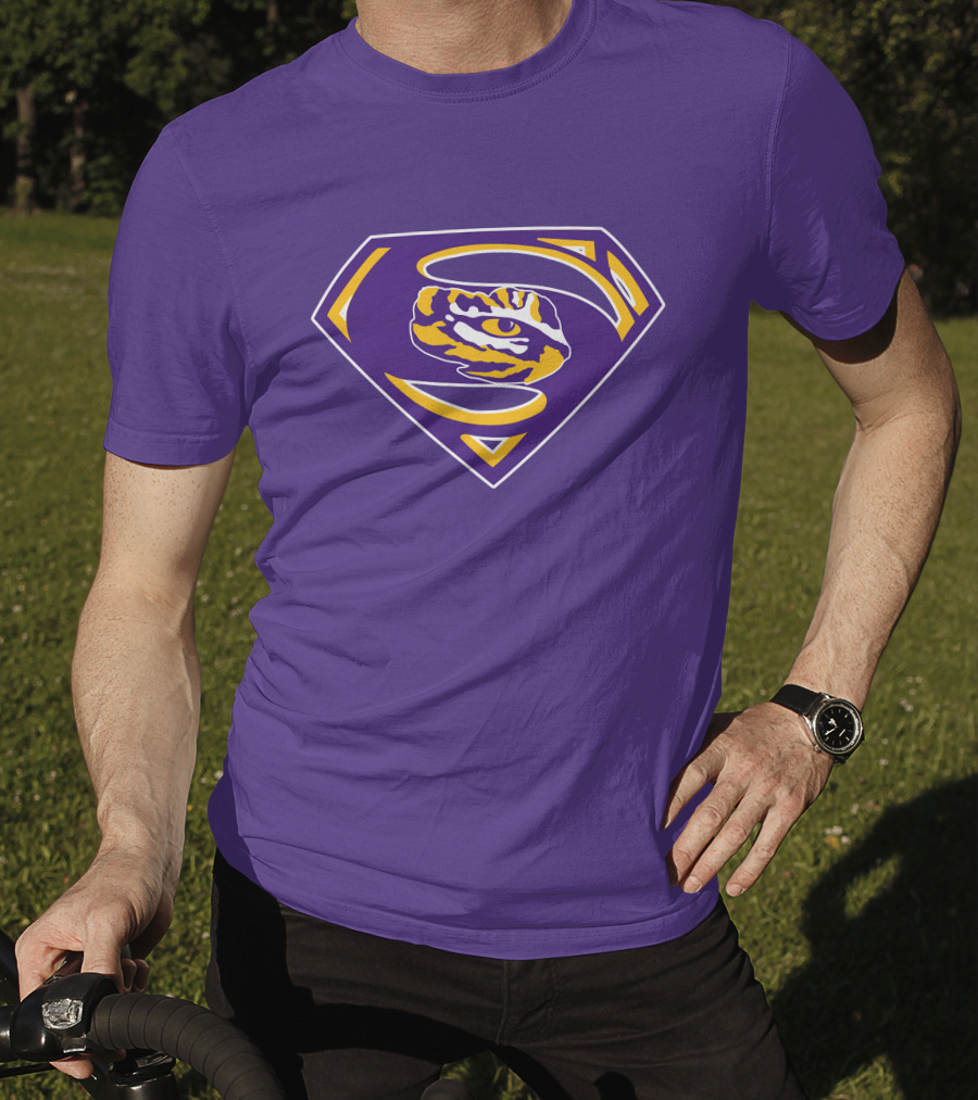 Superman LSU Tigers Logo Purple And Gold Tiger Eye T-Shirt