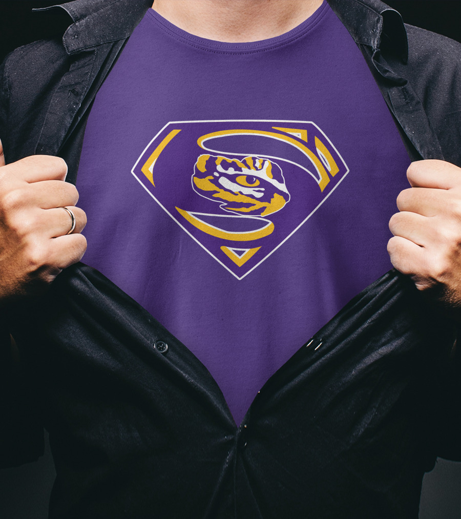 Superman LSU Tigers Logo Purple And Gold Tiger Eye T-Shirt