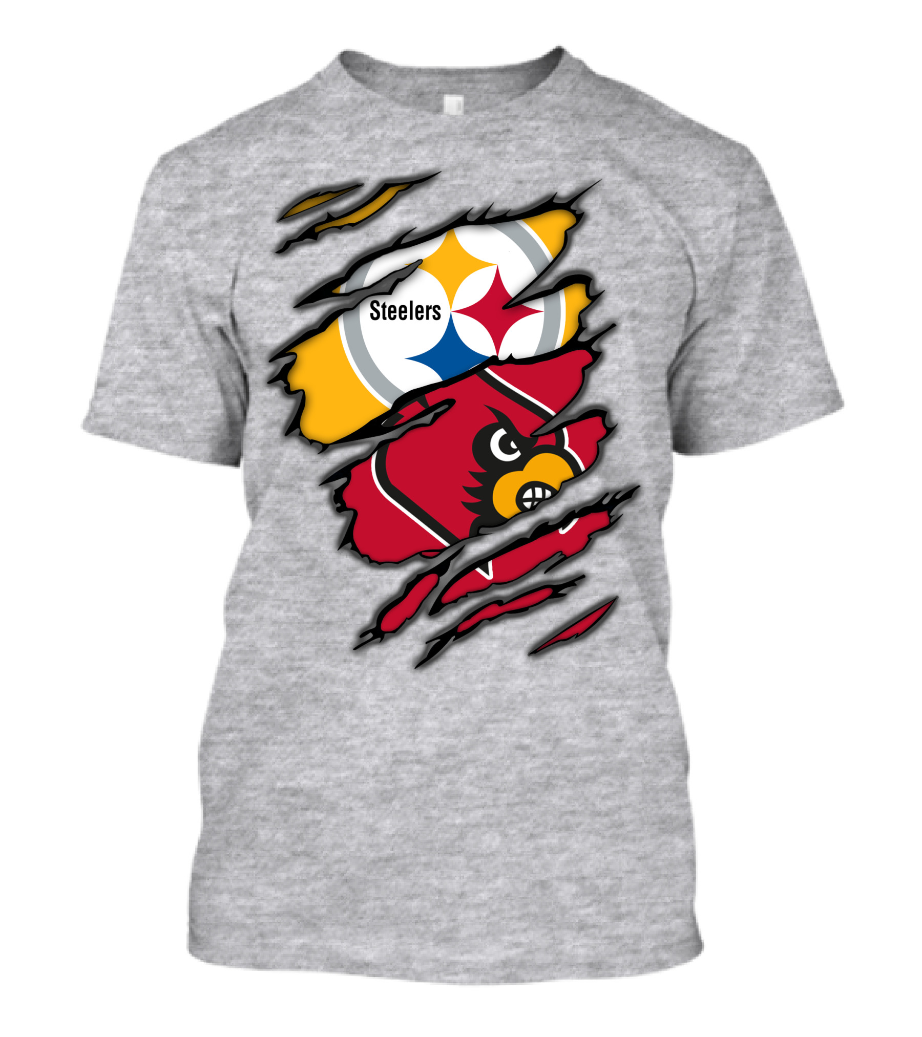 Steelers Cardinals Pittsburgh Louisville Torn Claw Marks Emblems T-Shirt