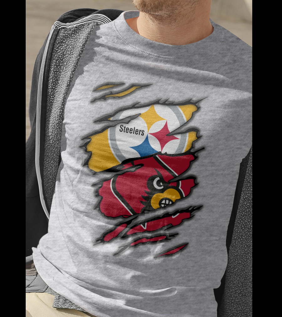 Steelers Cardinals Pittsburgh Louisville Torn Claw Marks Emblems T-Shirt